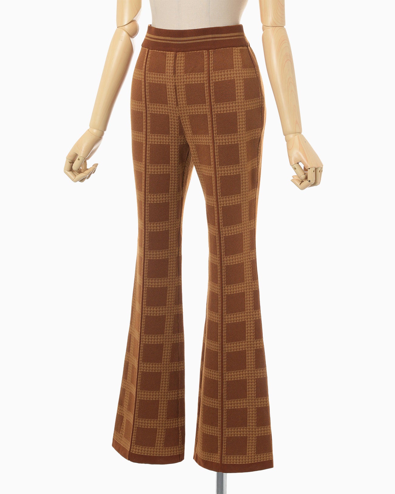 Multi Plaid Geometric Knit Trousers - brown