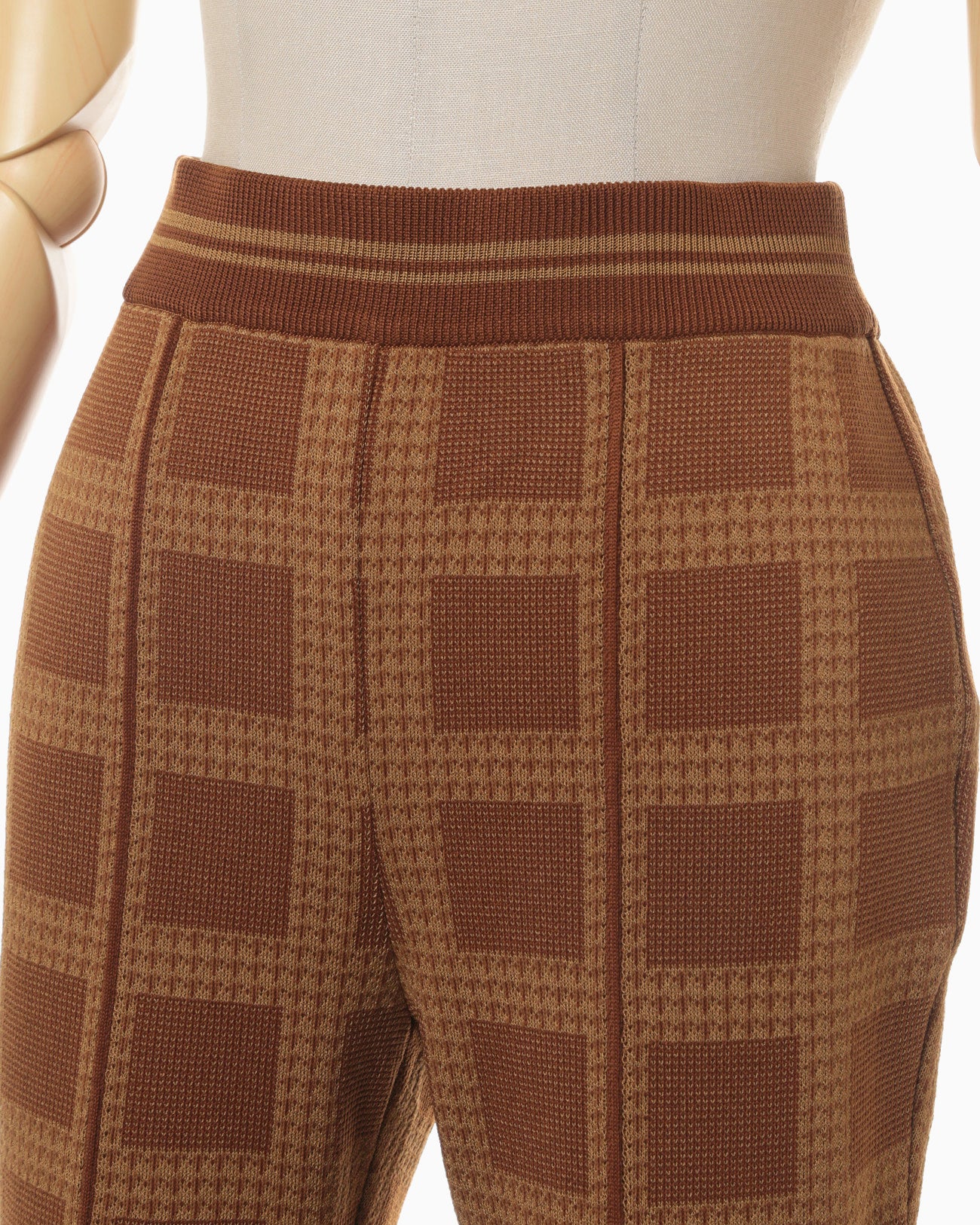 Multi Plaid Geometric Knit Trousers - brown