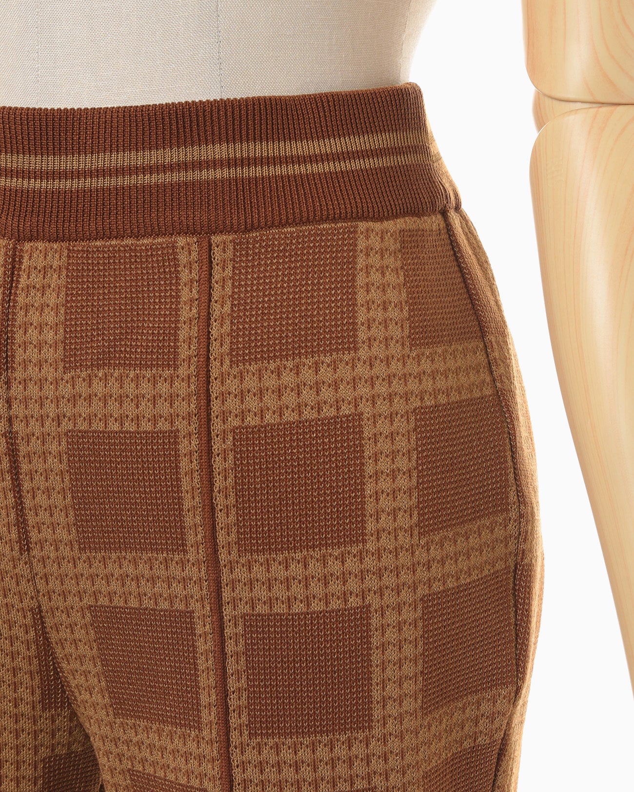 Multi Plaid Geometric Knit Trousers - brown
