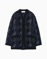 Houndstooth Knitted Jacket - navy