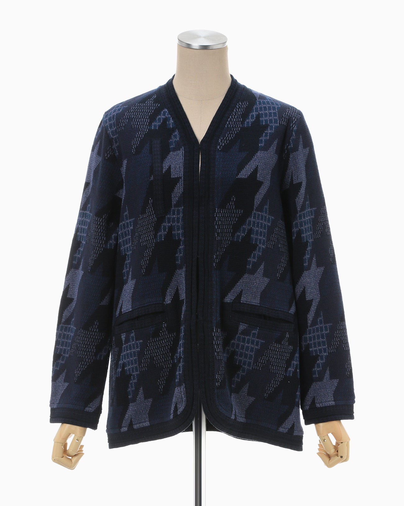Houndstooth Knitted Jacket - navy