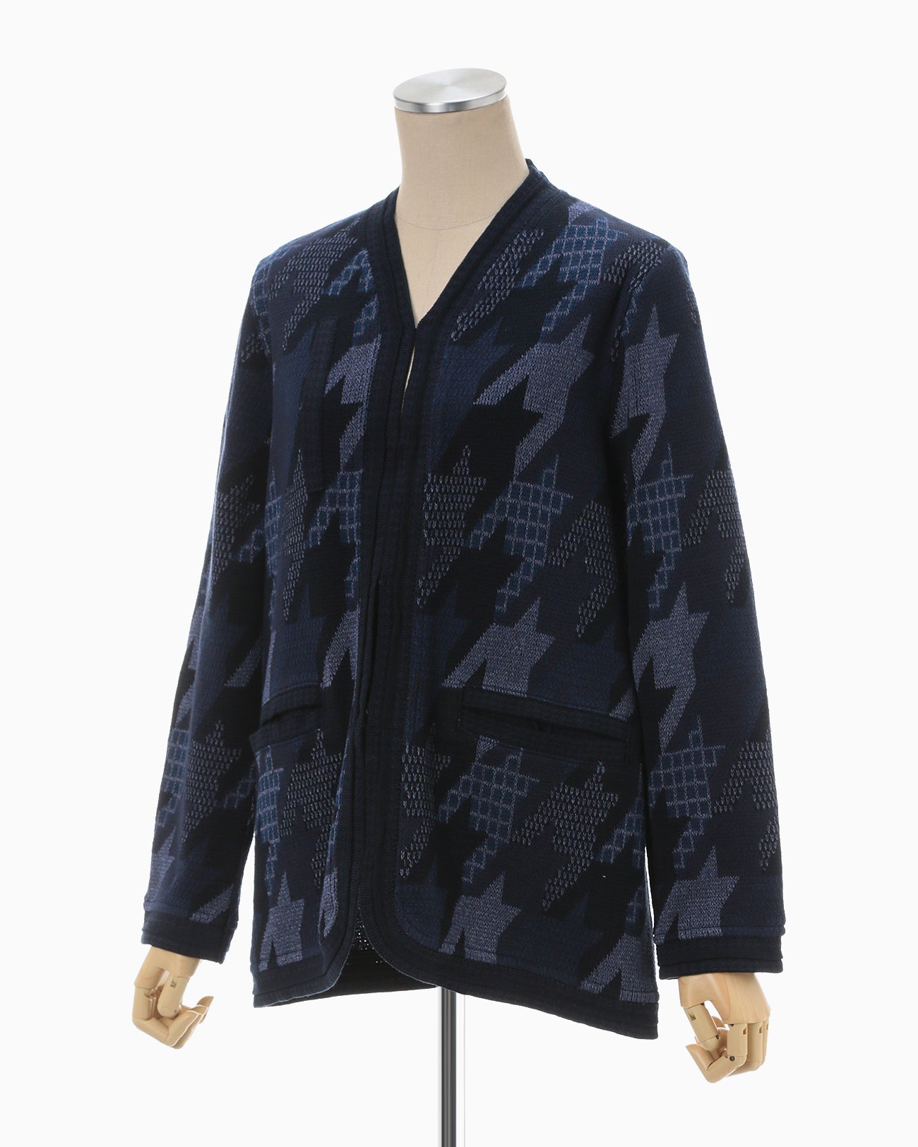 Houndstooth Knitted Jacket - navy