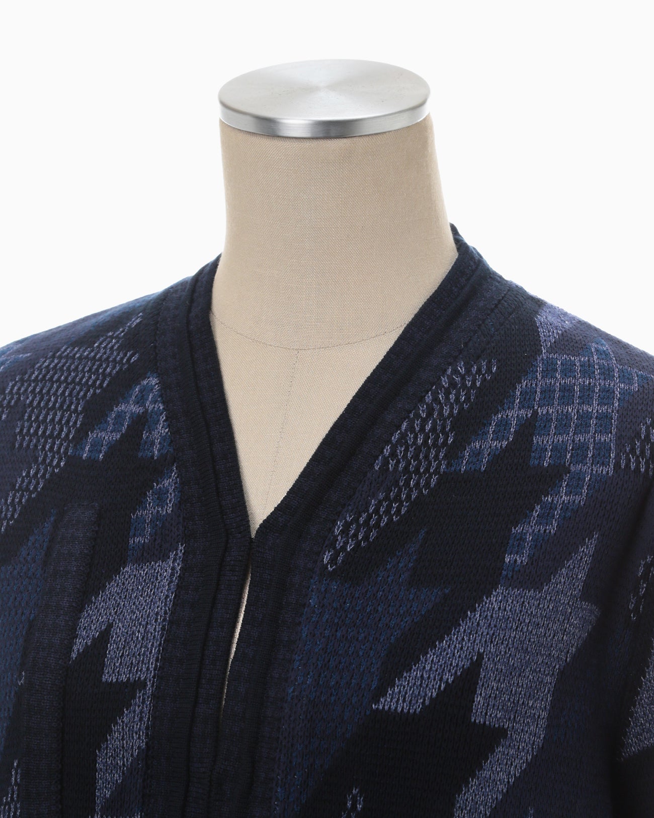 Houndstooth Knitted Jacket - navy