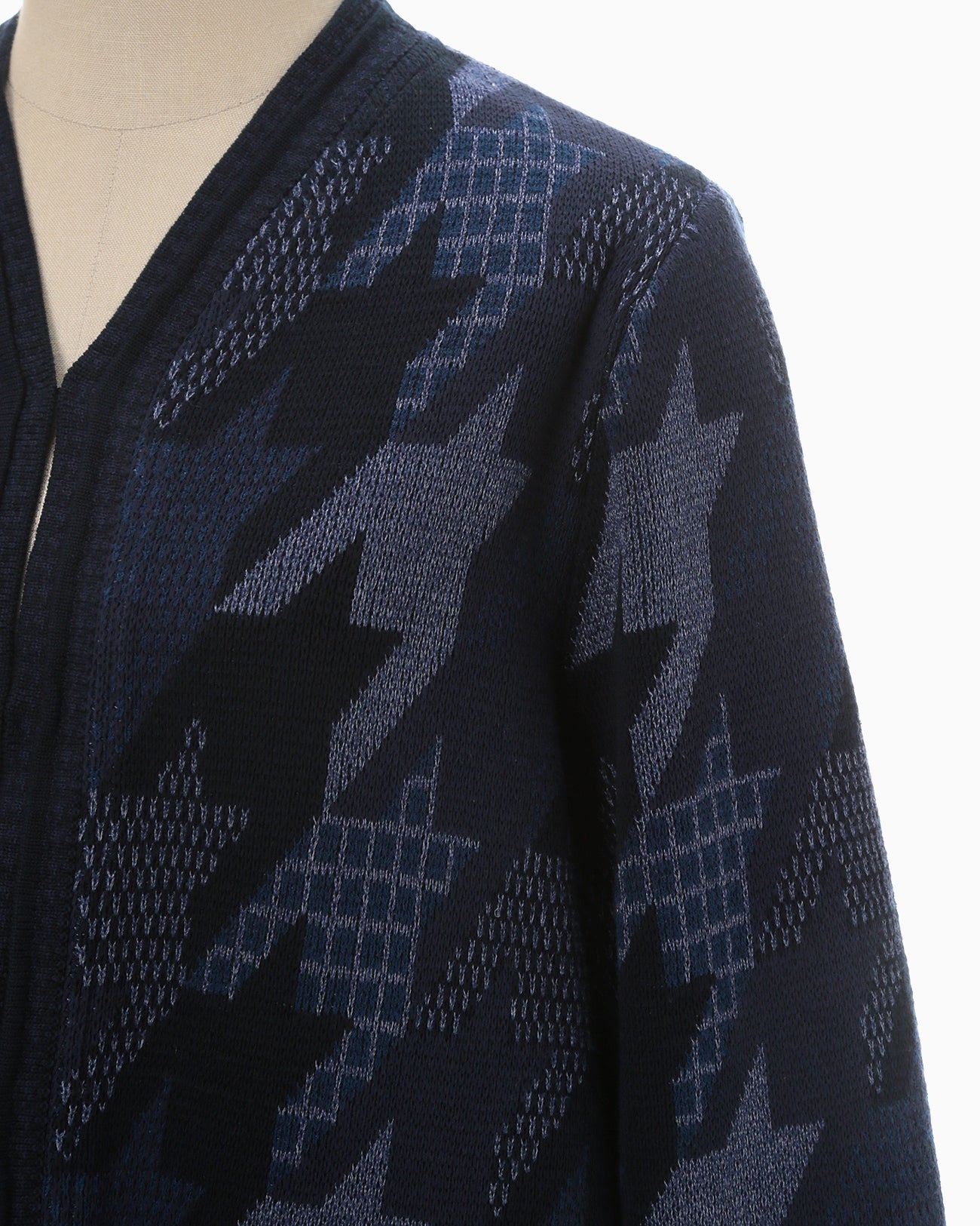 Houndstooth Knitted Jacket - navy