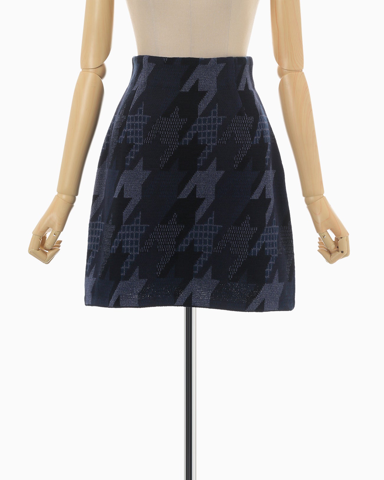 Houndstooth Knitted Skirt - navy