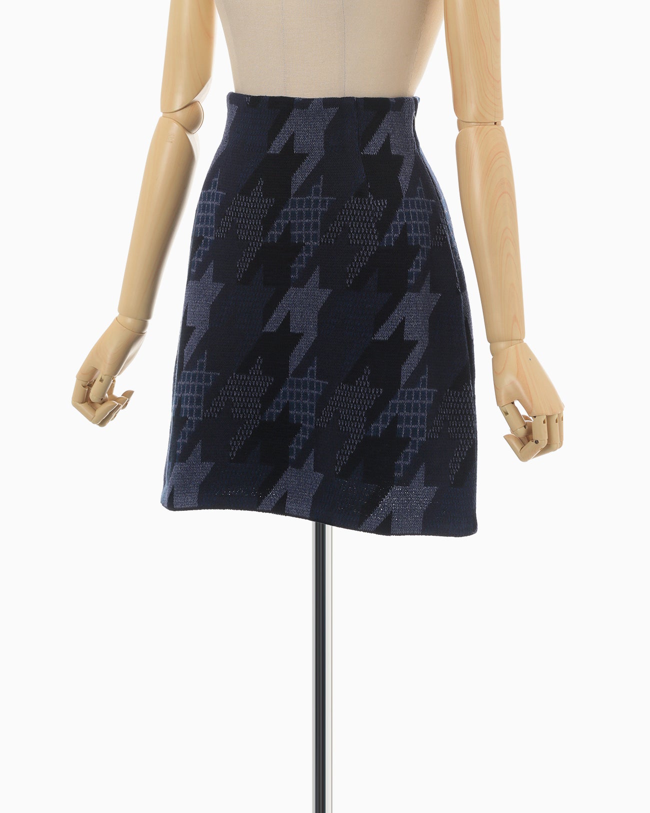 Houndstooth Knitted Skirt - navy