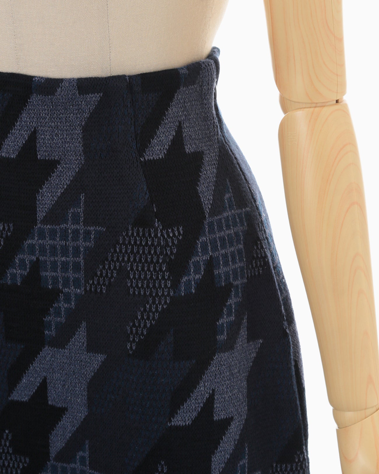 Houndstooth Knitted Skirt - navy