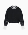 Crane Pattern Jacquard Knitted Cardigan - navy