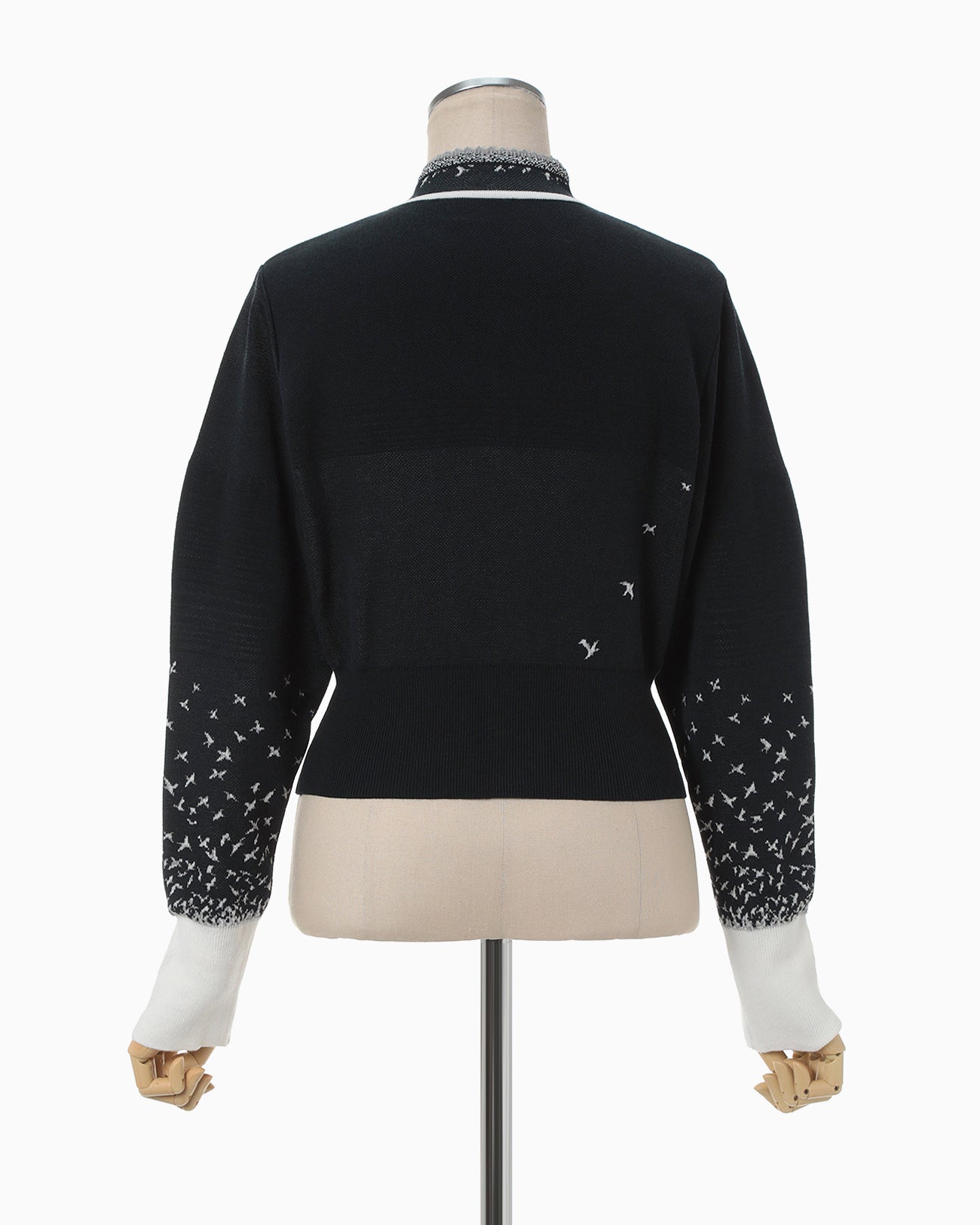 Crane Pattern Jacquard Knitted Cardigan - navy