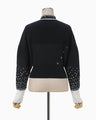 Crane Pattern Jacquard Knitted Cardigan - navy