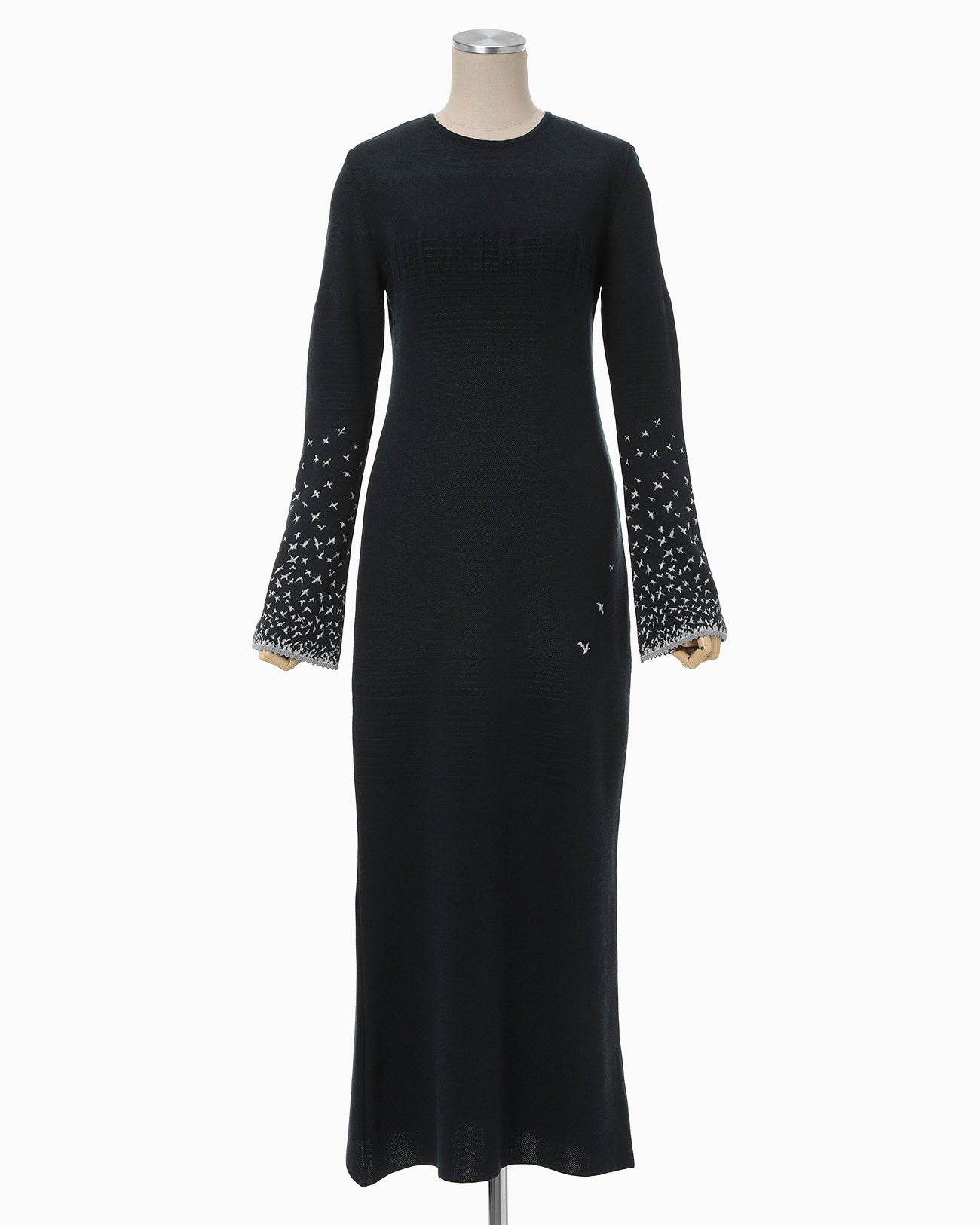 Crane Pattern Jacquard Knitted Dress - navy