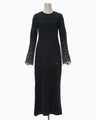 Crane Pattern Jacquard Knitted Dress - navy