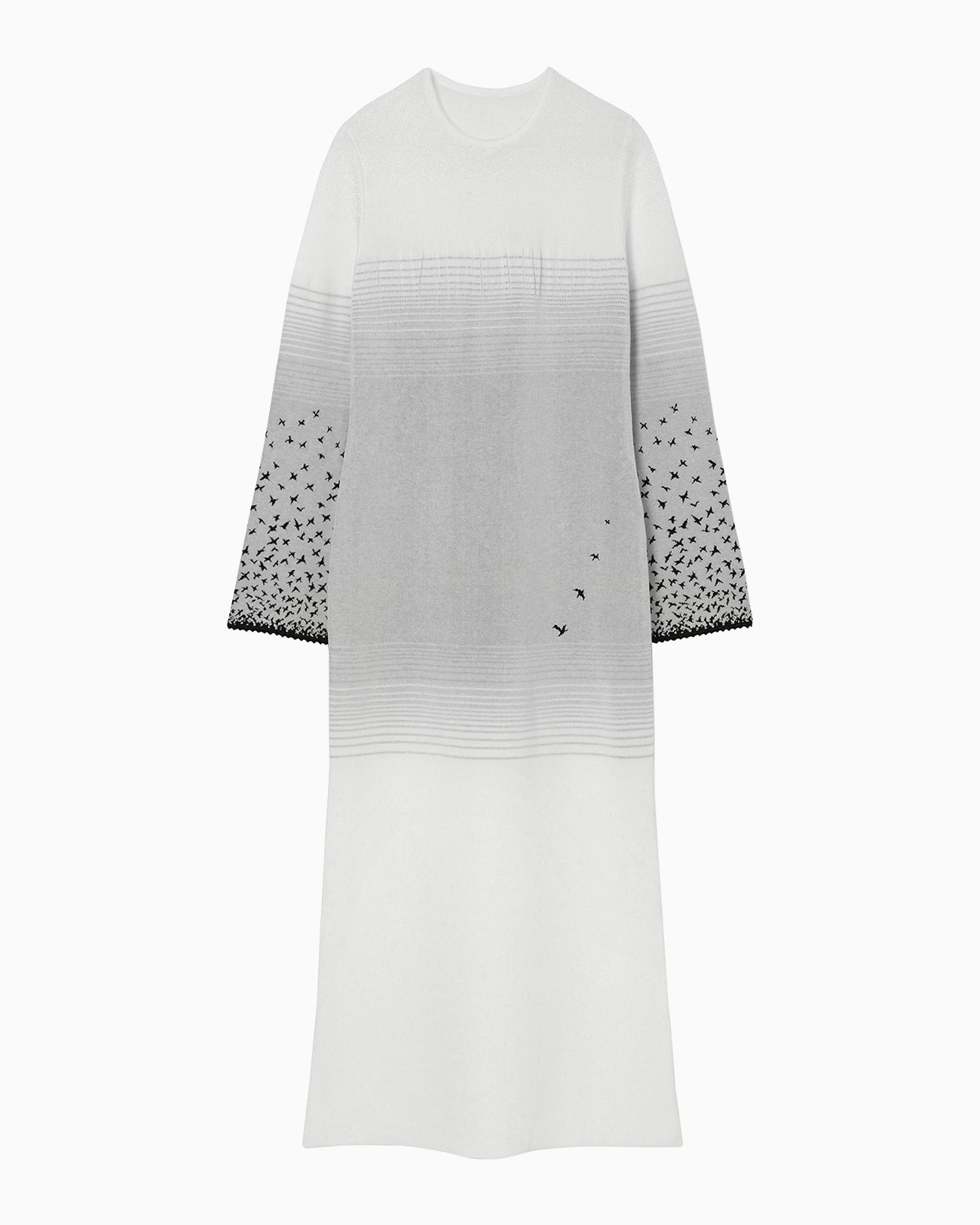 Crane Pattern Jacquard Knitted Dress - white