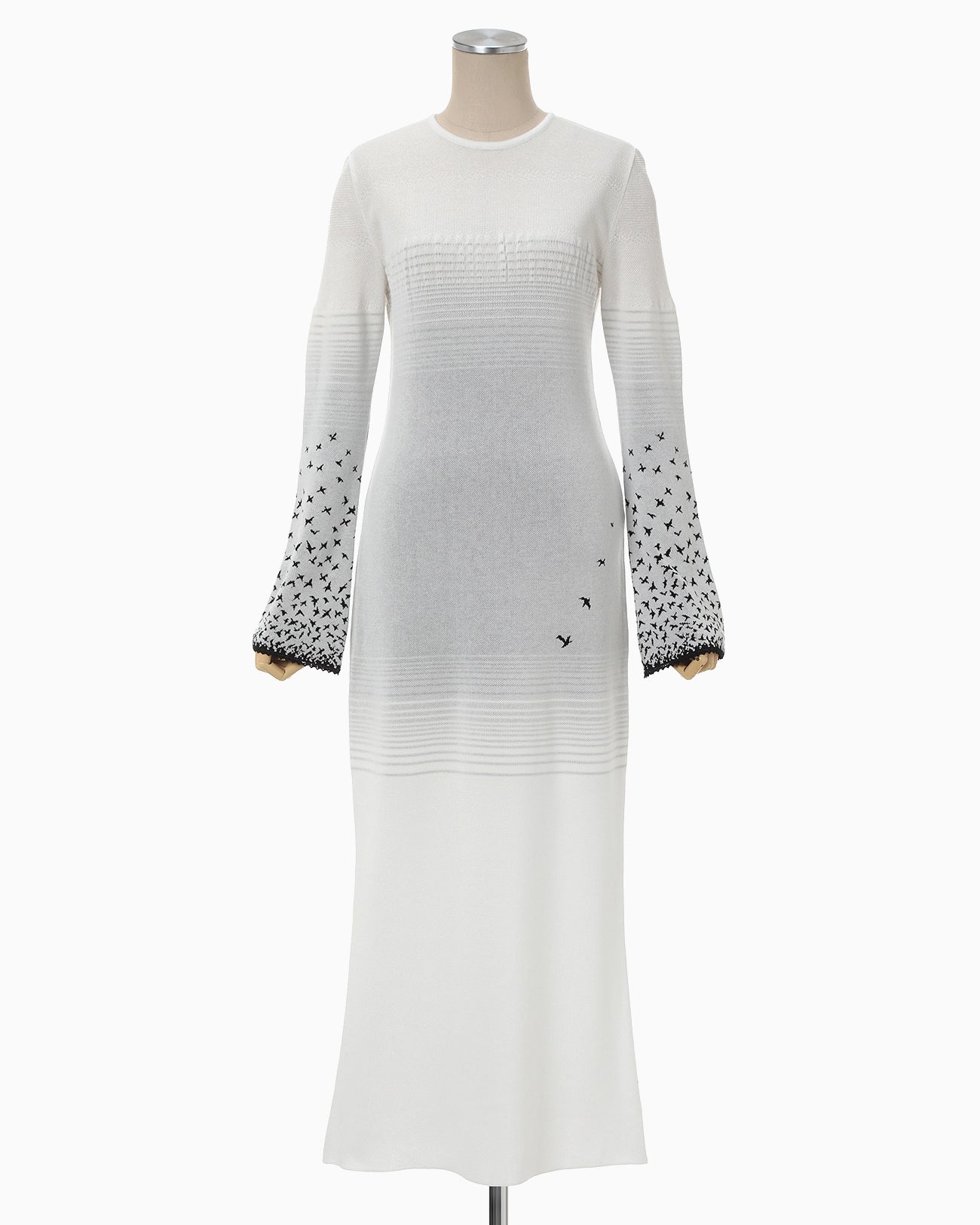 Crane Pattern Jacquard Knitted Dress - white