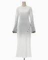 Crane Pattern Jacquard Knitted Dress - white