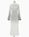 Crane Pattern Jacquard Knitted Dress - white