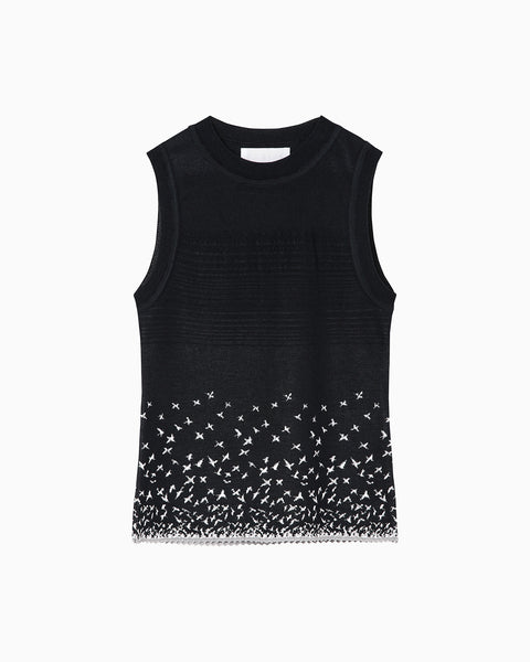 Crane Pattern Jacquard Knitted Top - navy