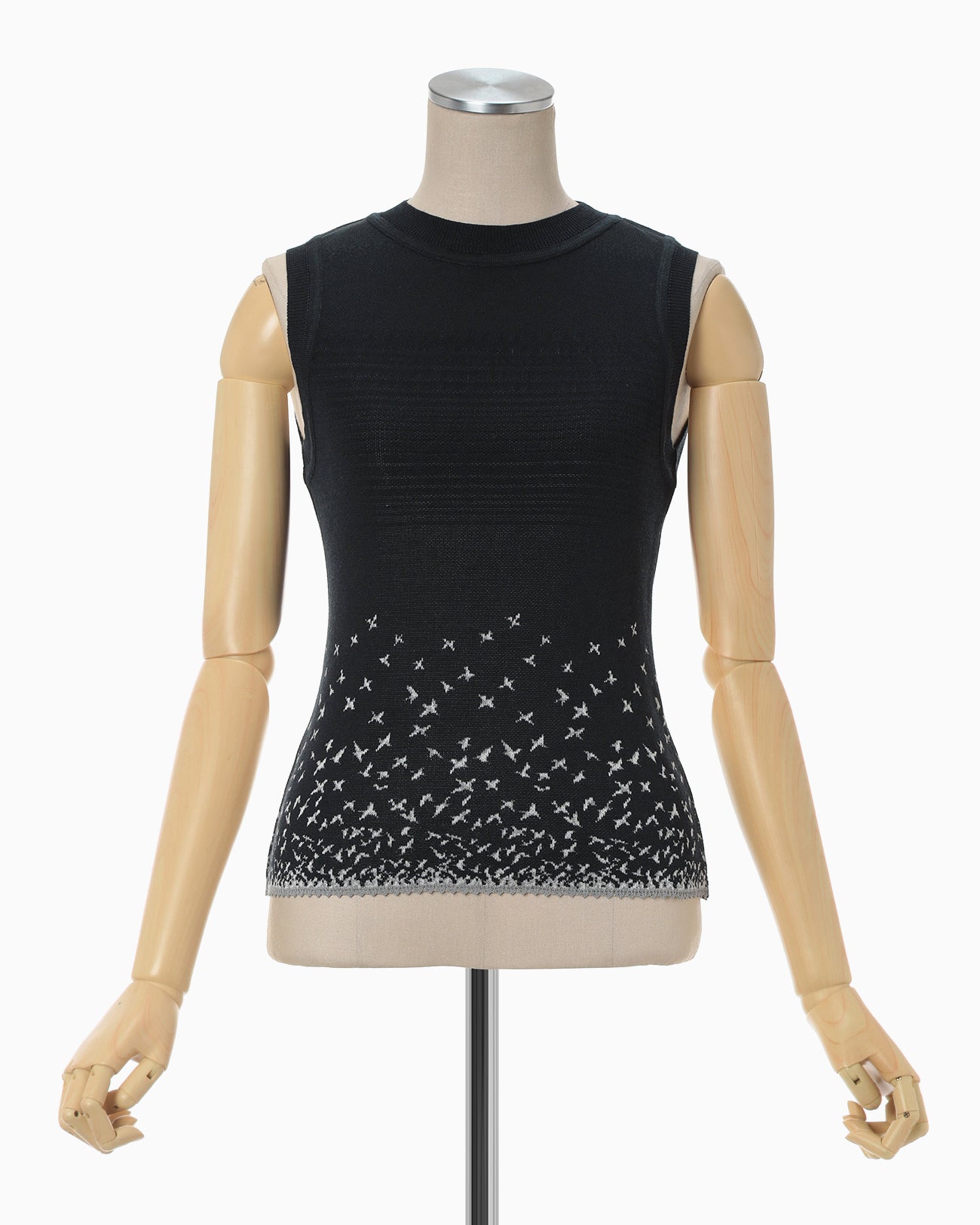Crane Pattern Jacquard Knitted Top - navy