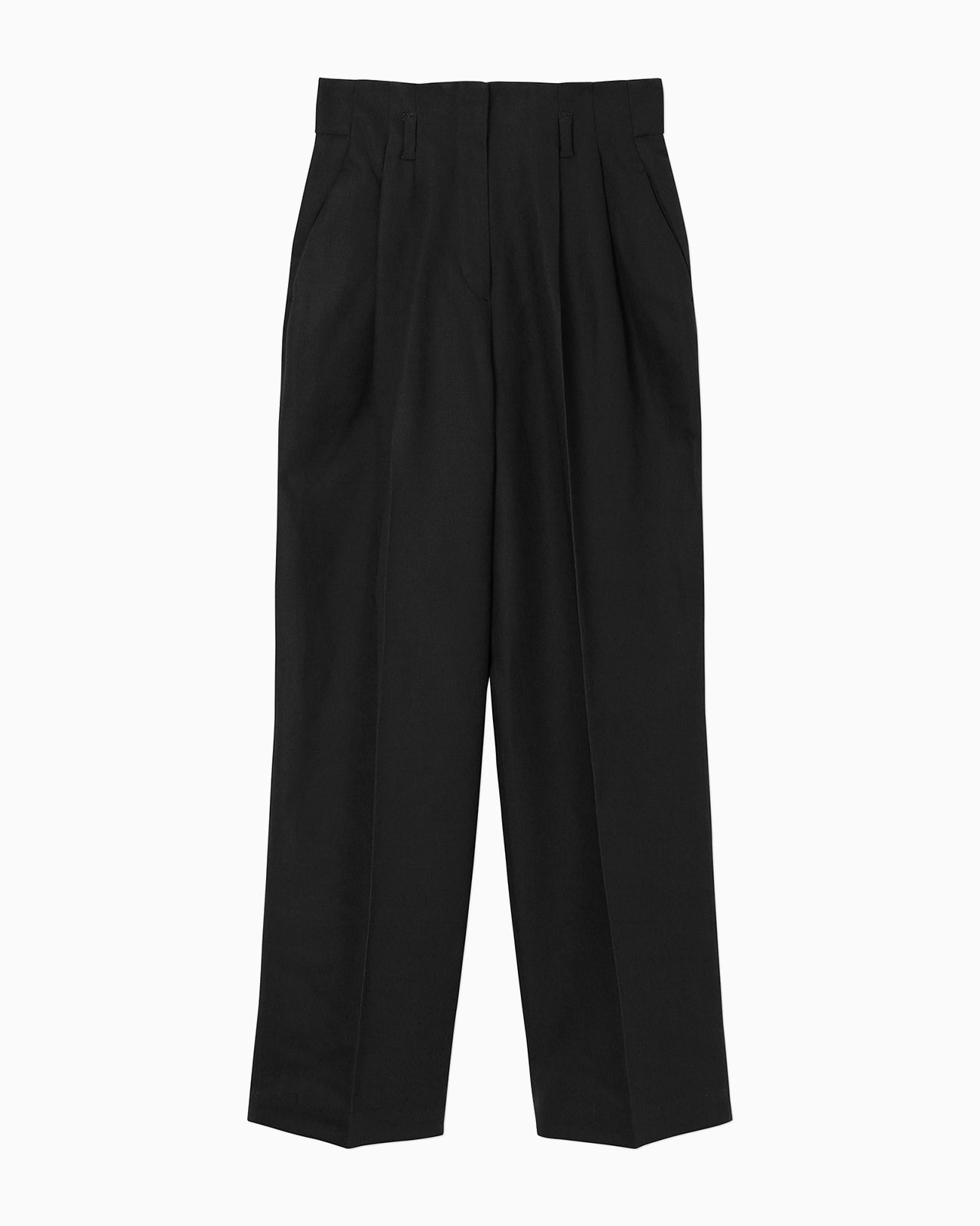 Cotton Linen Twill Wide Trousers - black
