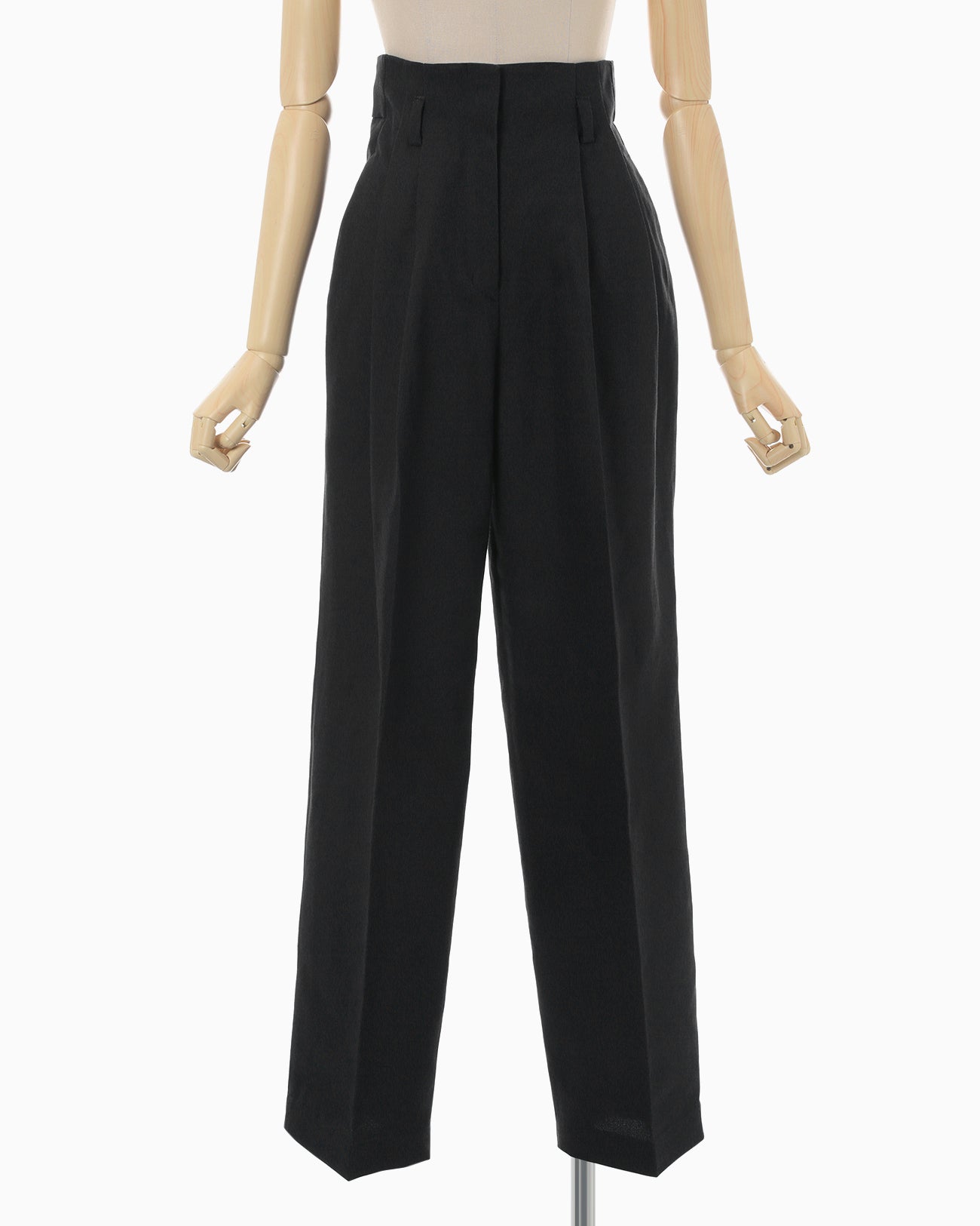 Cotton Linen Twill Wide Trousers - black