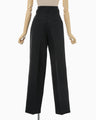 Cotton Linen Twill Wide Trousers - black