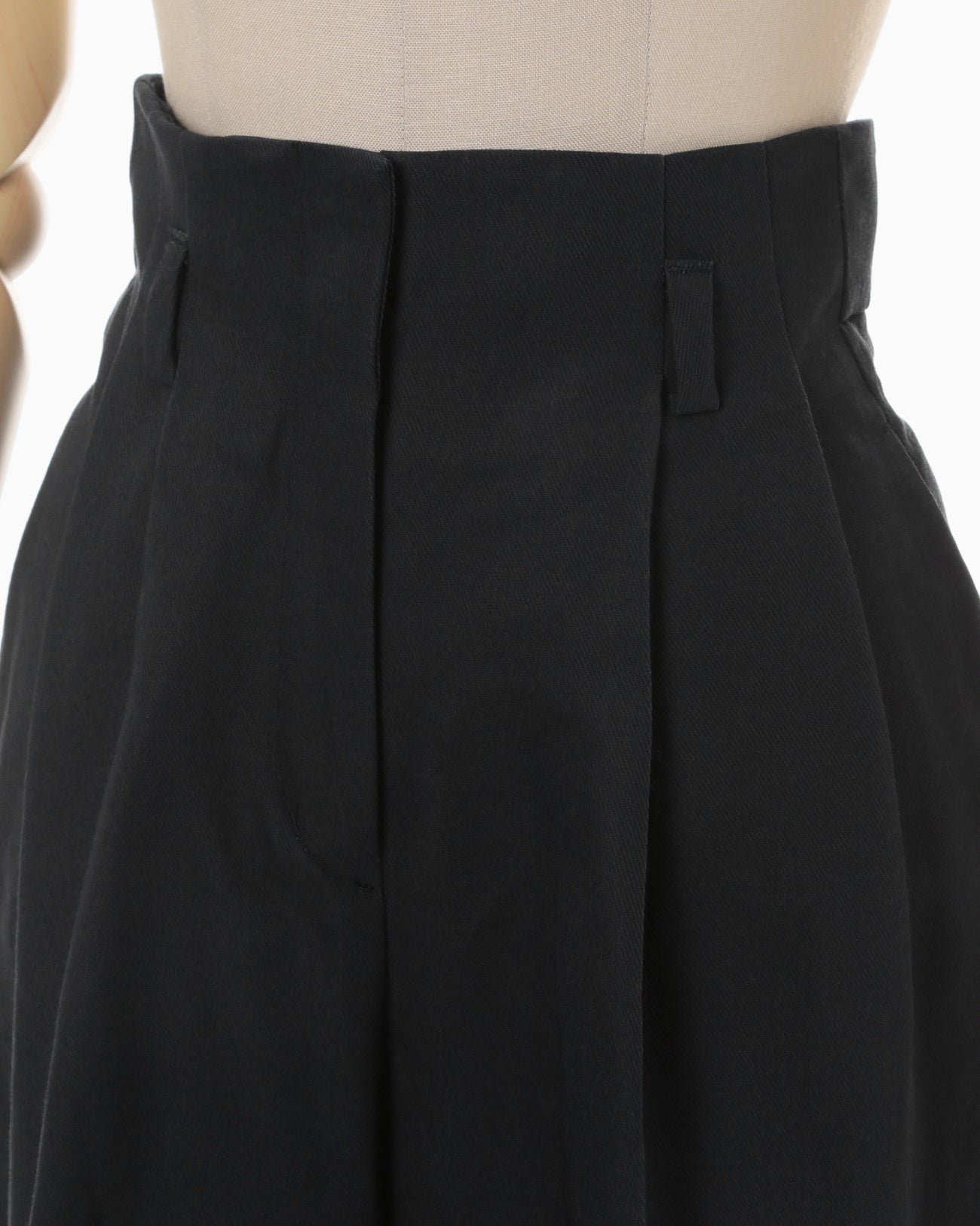 Cotton Linen Twill Wide Trousers - black