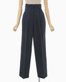 Cotton Linen Twill Wide Trousers - navy