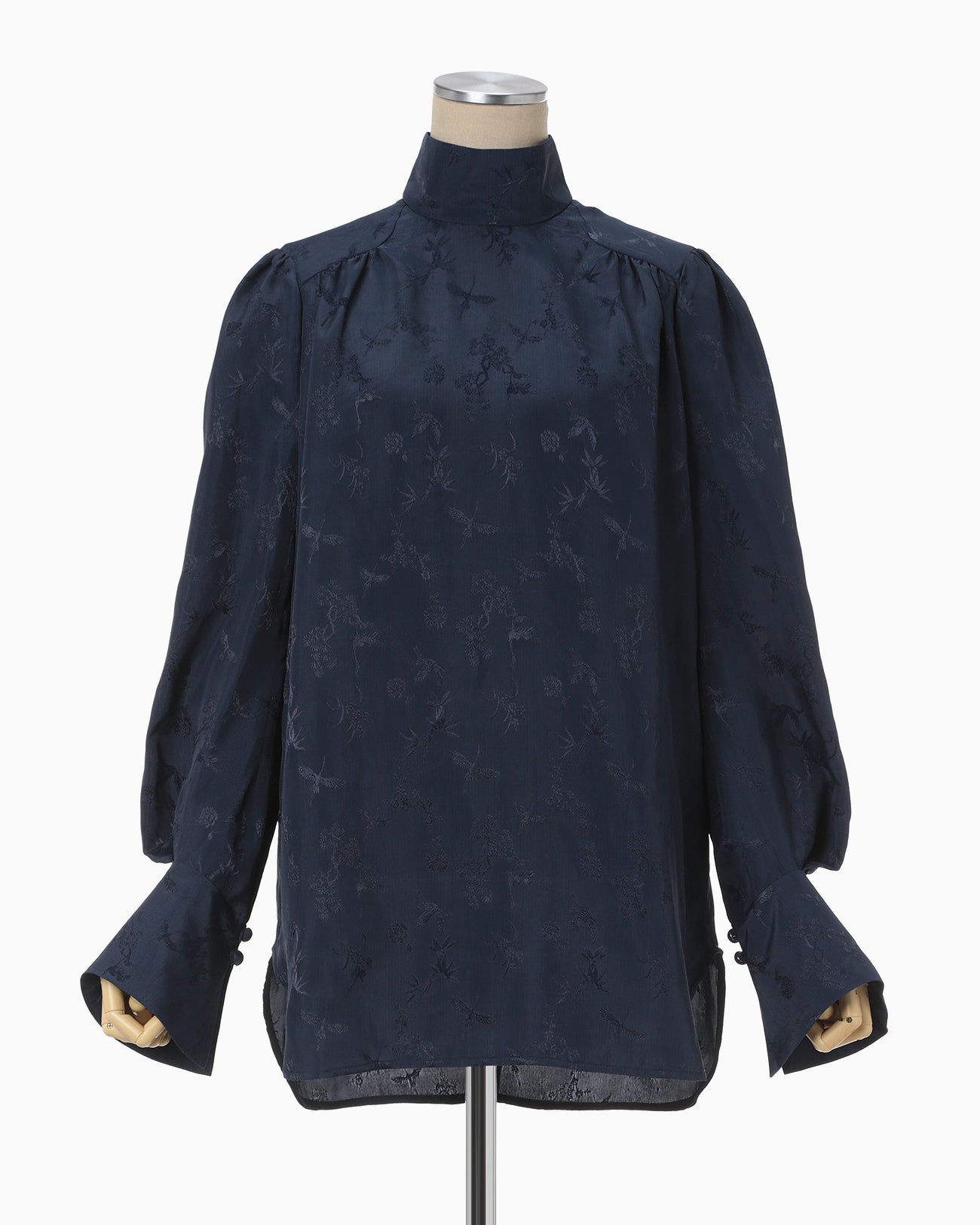Crane Pattern Jacquard Shirt - navy