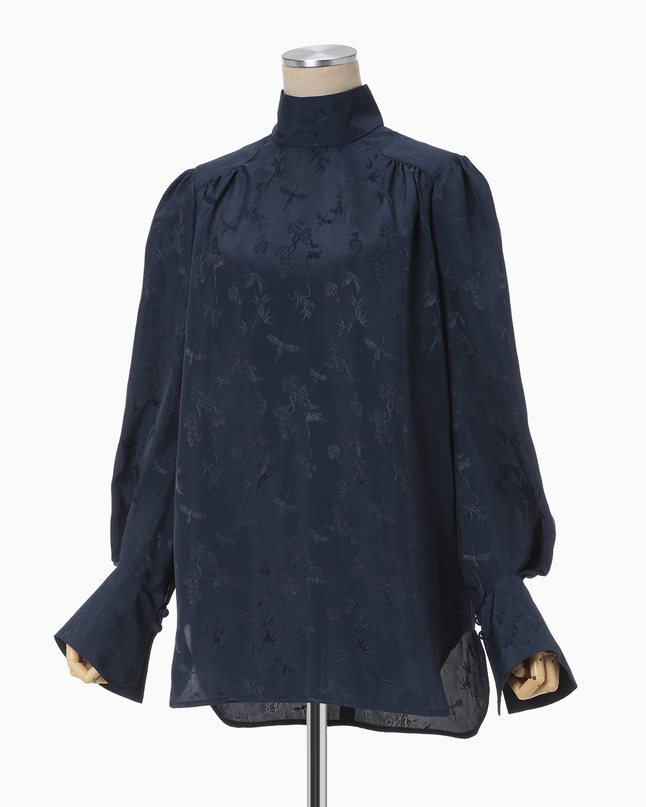 Crane Pattern Jacquard Shirt - navy