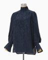 Crane Pattern Jacquard Shirt - navy