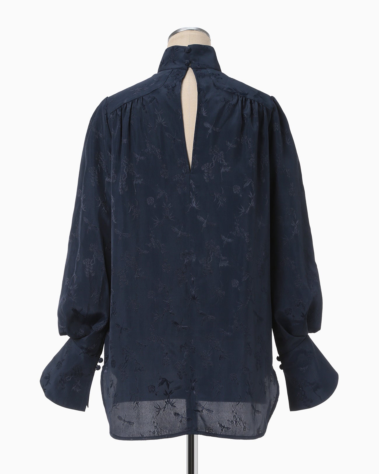 Crane Pattern Jacquard Shirt - navy