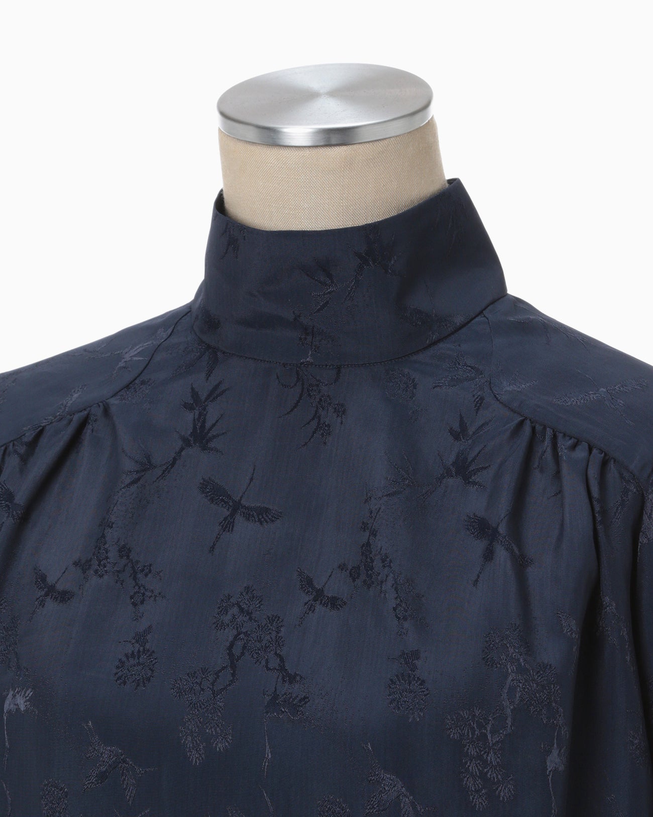 Crane Pattern Jacquard Shirt - navy