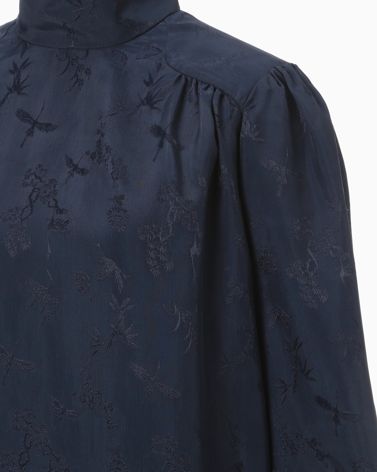Crane Pattern Jacquard Shirt - navy
