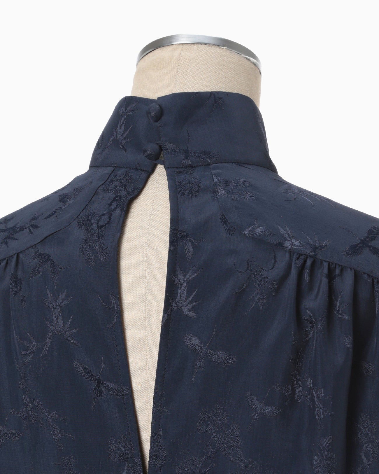 Crane Pattern Jacquard Shirt - navy