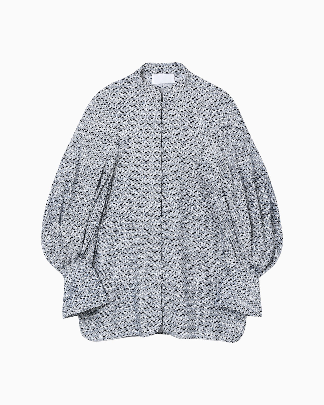 Crane Pattern Hand Printed Shirt - navy