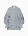 Crane Pattern Hand Printed Shirt - navy