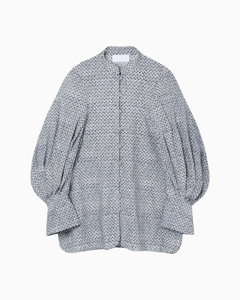 Crane Pattern Hand Printed Shirt - navy