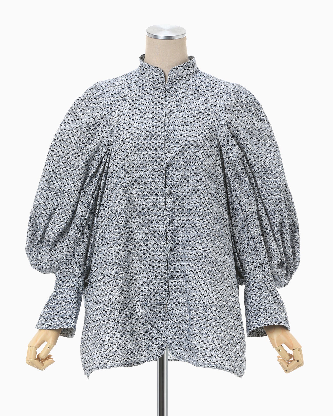 Crane Pattern Hand Printed Shirt - navy