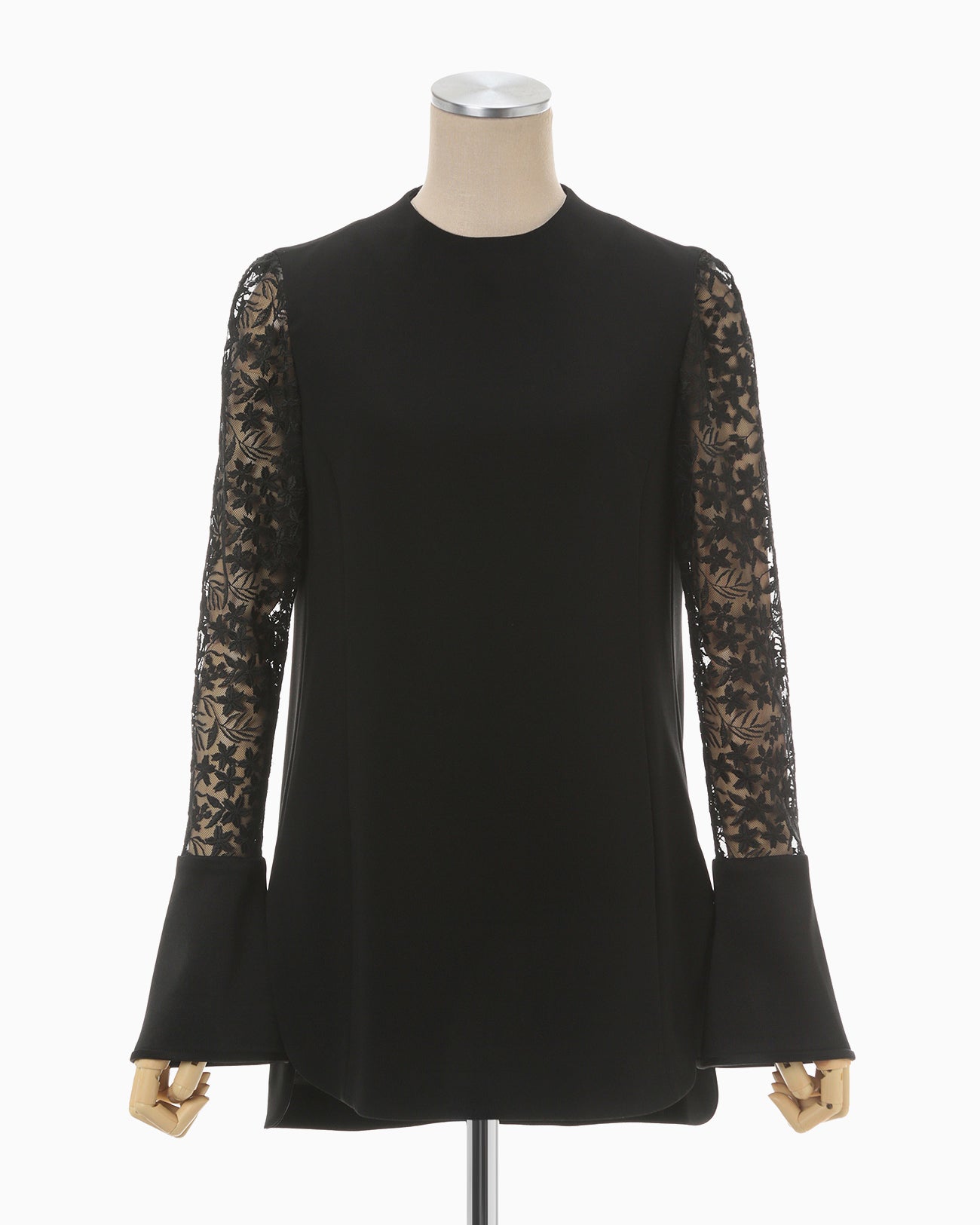 Floral Lace Sleeve Shirt - black