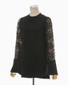 Floral Lace Sleeve Shirt - black