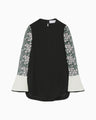 Floral Lace Sleeve Shirt - black × white