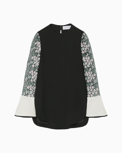 Floral Lace Sleeve Shirt - black × white