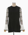 Floral Lace Sleeve Shirt - black × white