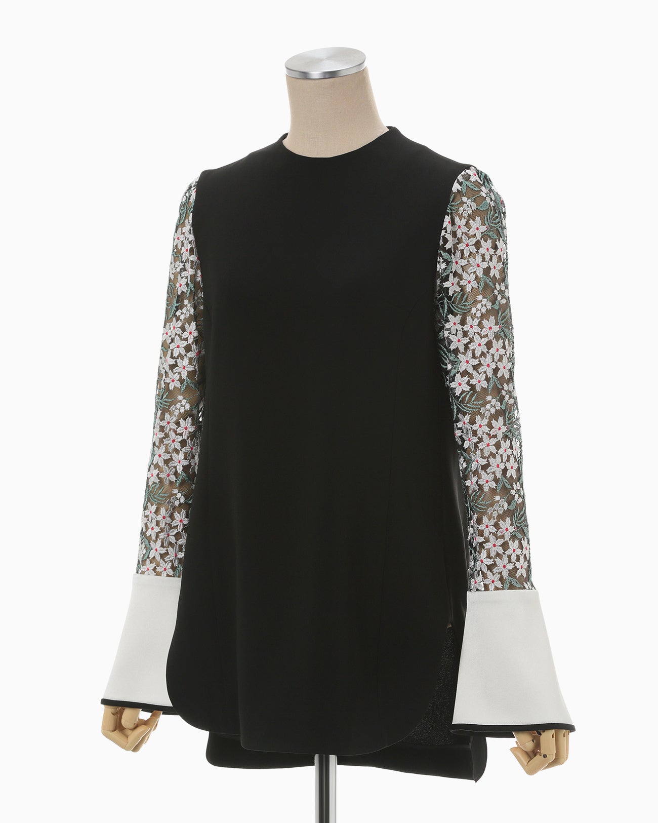 Floral Lace Sleeve Shirt - black × white
