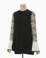 Floral Lace Sleeve Shirt - black × white