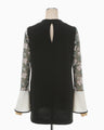 Floral Lace Sleeve Shirt - black × white