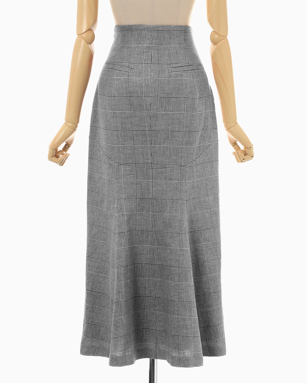 Houndstooth Geometric Plaid Skirt - black