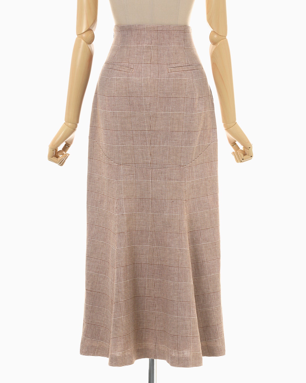 Houndstooth Geometric Plaid Skirt - brown