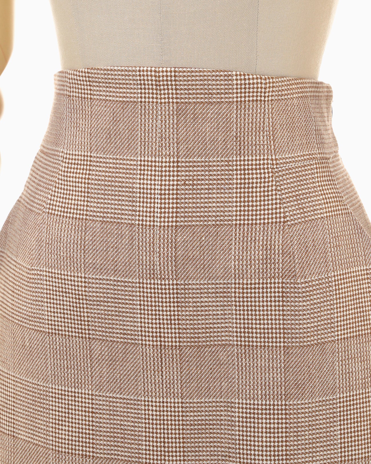 Houndstooth Geometric Plaid Skirt - brown