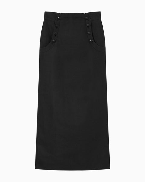 Cotton Linen Twill Skirt - black